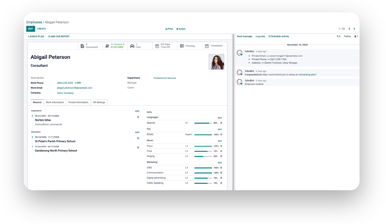 Odoo HR interface