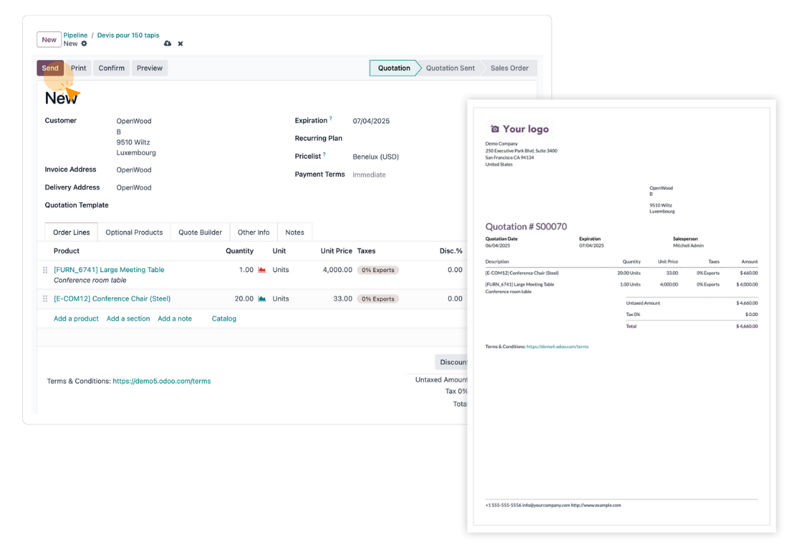 Odoo CRM Instant Quotation Creation